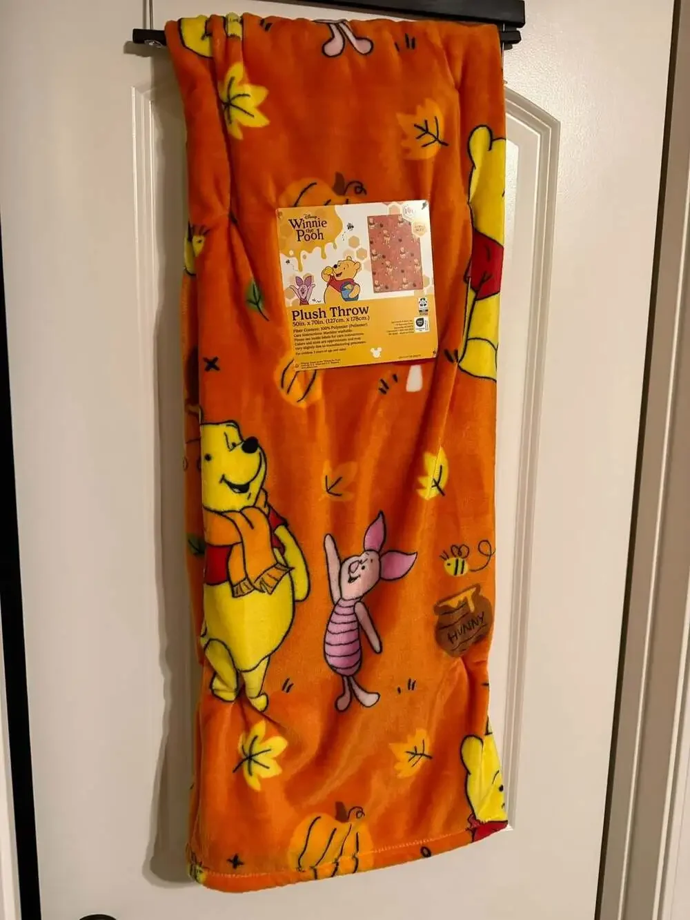 Disney Winnie the Pooh Plush Throw 50in x 70in Orange Fall Leaves